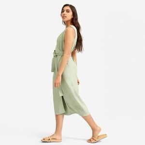 Everlane Sz 14 The Japanese Goweave Sleeveless Wrap Midi Dress Green